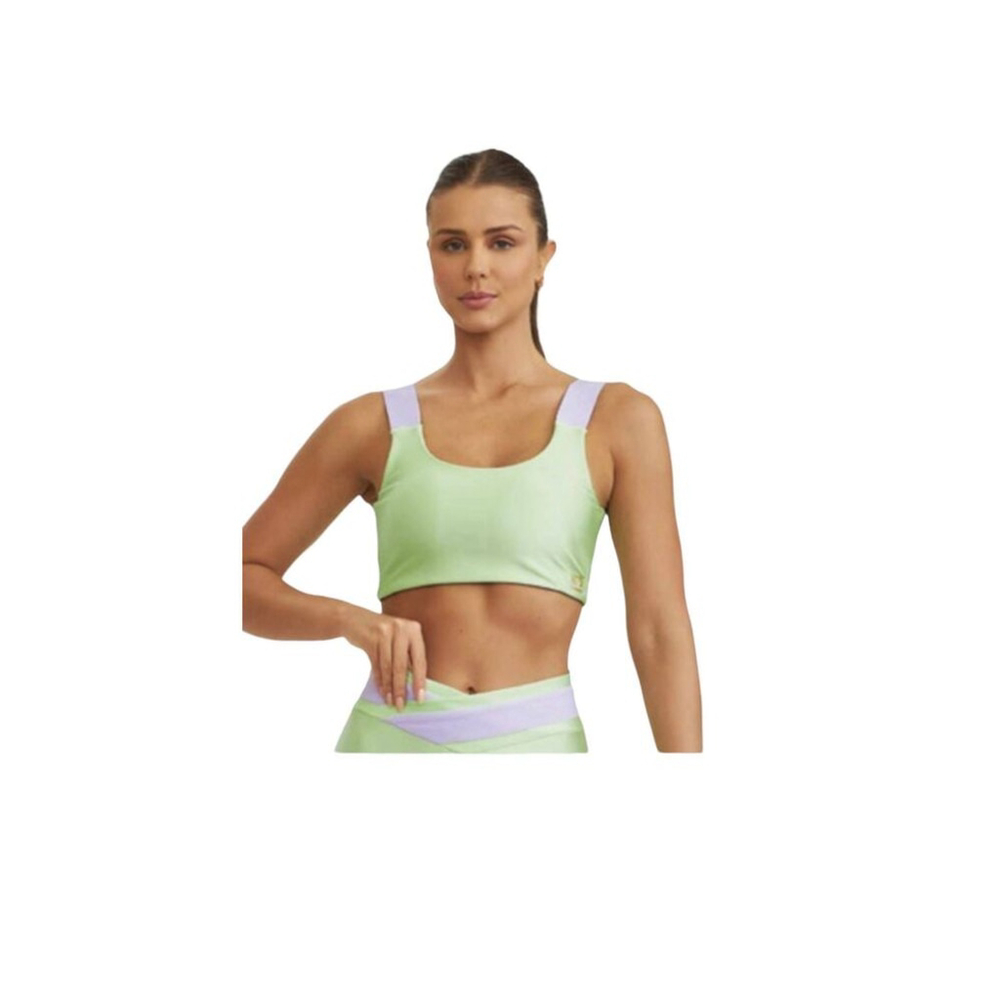 Cajubrasil Twist Back Sport Bra Lime Green And Purple Size M